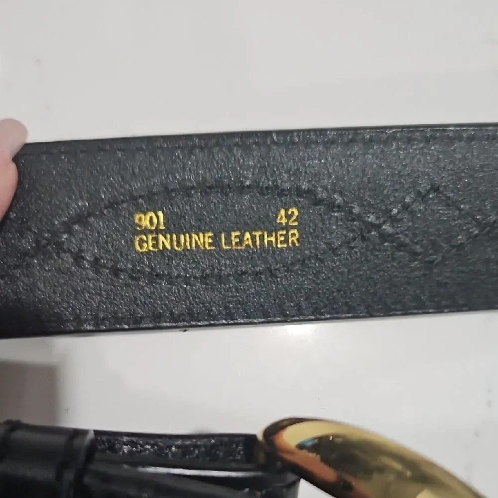 Black Leather Belt with Gold Buckle